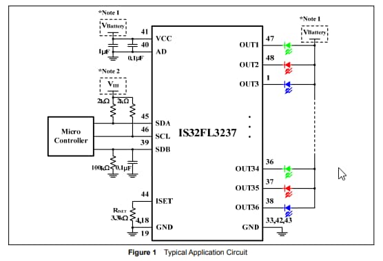 Application Circuit Diagram - Lumissil IS32FL3237 36-Channel LED Driver